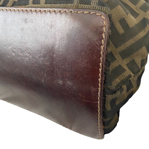Authentic FENDI  “Zucca Canvas Tote Bag”. Unlined with leather bottom & straps - Picture 3 of 16
